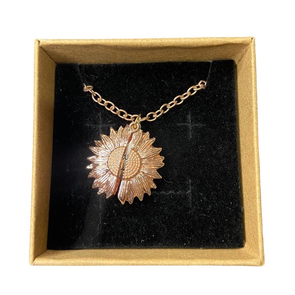 '' You Are My Sunshine '' Gold plated alloy Locket Sunflower Pendant Necklace - Picture 2 of 7